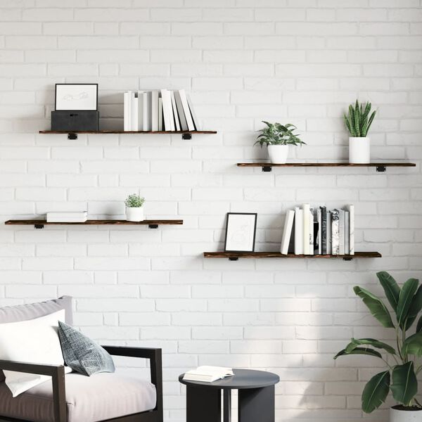 vidaXL Prateleiras de parede 4pcs derivados de madeira carvalho fumado