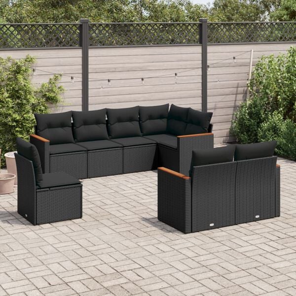 vidaXL 8 pcs conjunto sof&aacute;s de jardim com almofad&otilde;es vime PE preto