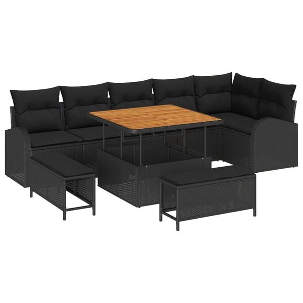 vidaXL Conjunto de Sof&aacute; de Jardim 9 pcs Preto Rattan Sint&eacute;tico