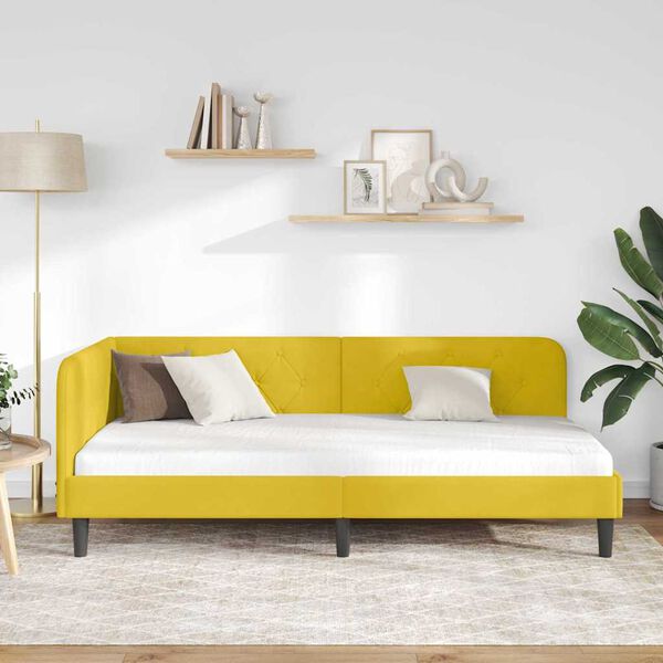 vidaXL Estrutura de Cama de Canto Amarelo 90 x 200 cm Veludo