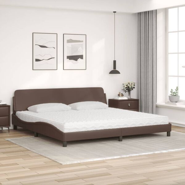 vidaXL Cama com colch&atilde;o Dover 200x200 cm couro artificial castanho