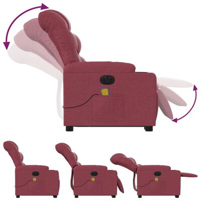 vidaXL Poltrona elevatória de massagens elétrica tecido vermelho tinto