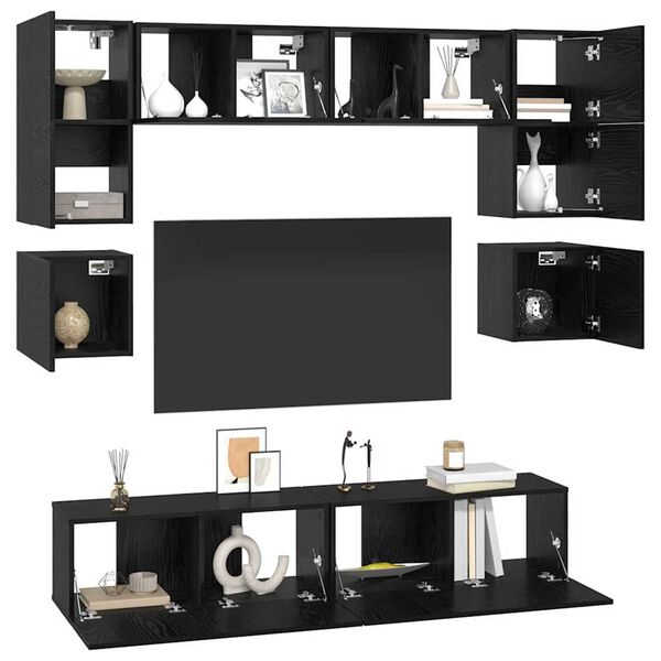 vidaXL Conjunto de m&oacute;vel de TV 8 pcs Carvalho Preto Madeira processada