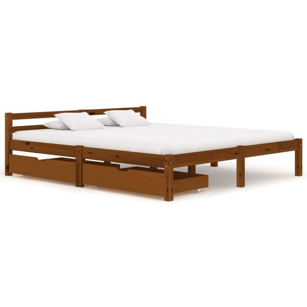 vidaXL Estrutura cama c/ 2 gavetas 160x200cm pinho maci&ccedil;o castanho mel