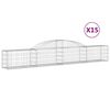 vidaXL Cestos gabi&atilde;o arqueados 15pcs 300x30x40/60 cm ferro galvanizado
