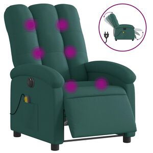 vidaXL Poltrona reclin&aacute;vel de massagens el&eacute;trica tecido verde-escuro