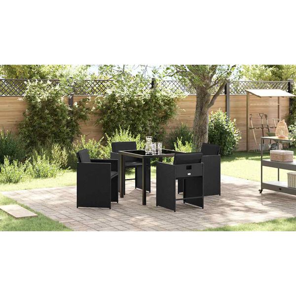 vidaXL Conjunto de Jantar para Jardim com almofada 5 pcs Preto vime PE