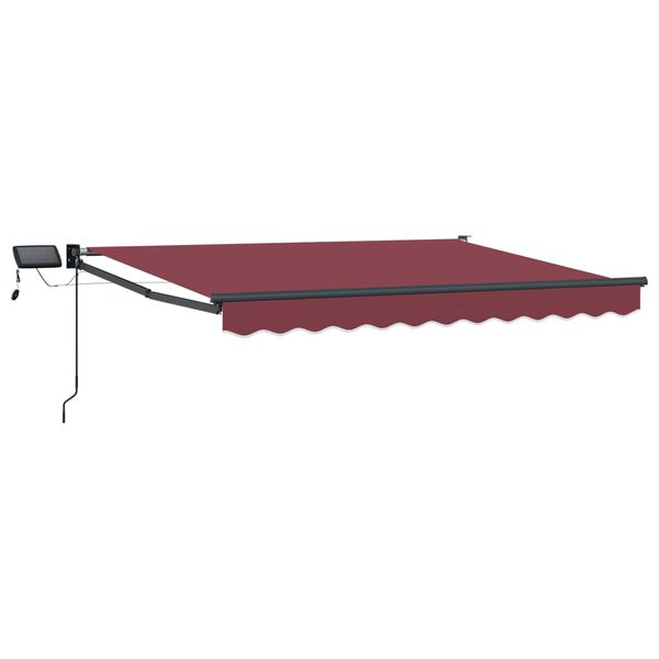 vidaXL Toldo retr&aacute;til manual com LEDs Vermelho Borgonha 3 x 2,5 m