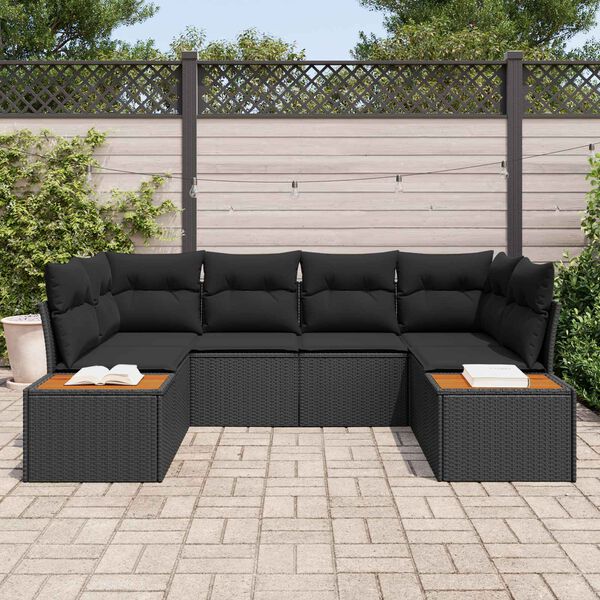 vidaXL Conjunto de Sof&aacute; de Jardim com almofada 6 pcs Preto Polirattan