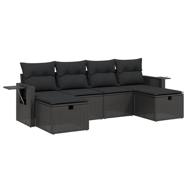 vidaXL 6 pcs conjunto sof&aacute;s de jardim c/ almofad&otilde;es vime PE preto