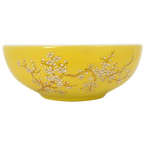 vidaXL Lavat&oacute;rio de bancada redondo &Phi;41x14 cm cer&acirc;mica branco/amarelo