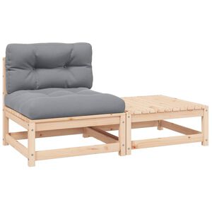 vidaXL 2 pcs conjunto lounge de jardim com almofad&otilde;es pinho maci&ccedil;o