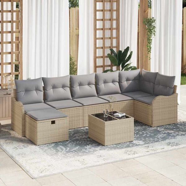 vidaXL Conjunto de Sof&aacute; de Jardim 8 pcs Bege Rattan Sint&eacute;tico