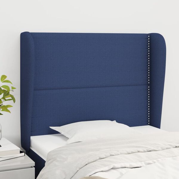 vidaXL Cabeceira de cama c/ abas tecido 83x23x118/128 cm azul