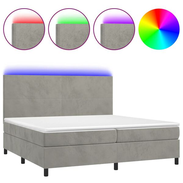 vidaXL Cama box spring c/ colch&atilde;o/LED 200x200 cm veludo cinzento-claro