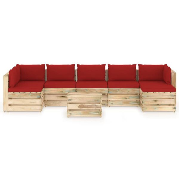vidaXL 8 pcs conj. lounge jardim c/ almofad&otilde;es madeira impreg. verde