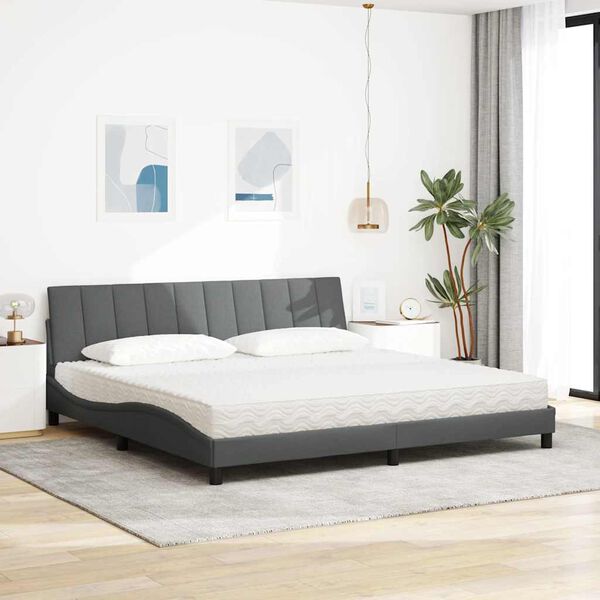 vidaXL Cama com colch&atilde;o Hanko 200x200 cm tecido cinzento-escuro