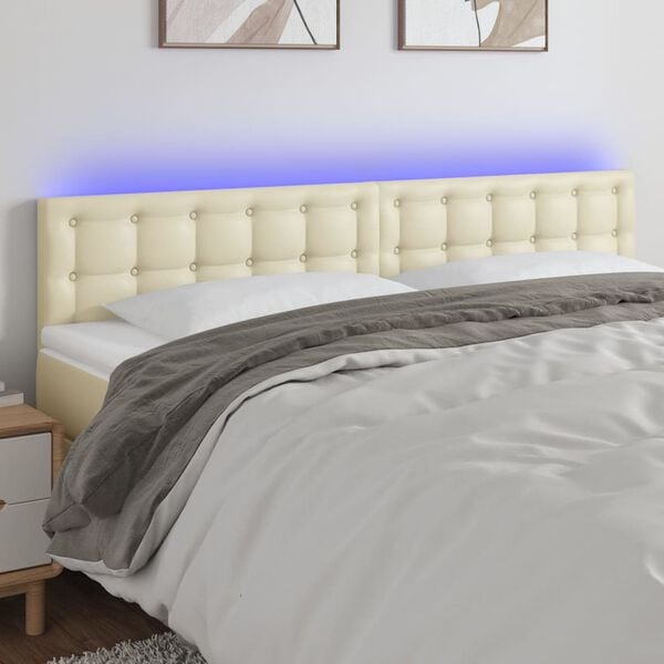 vidaXL Cabeceira de cama c/ LED 180x5x78/88 cm couro artificial creme