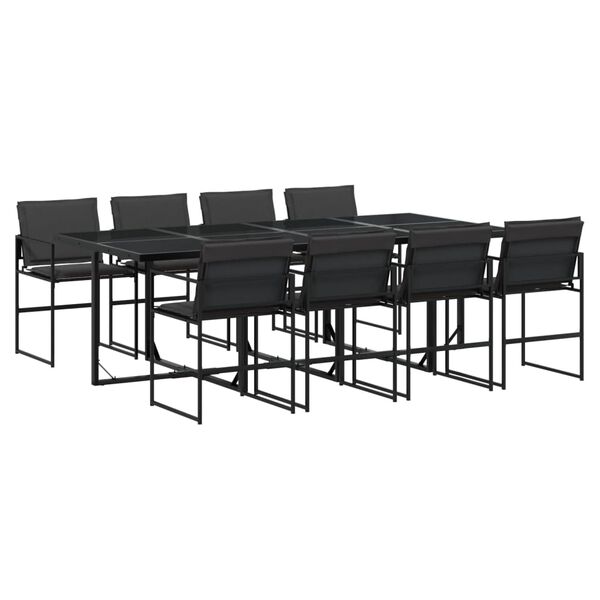 vidaXL 9 pcs conj. de jantar para jardim c/ almofad&otilde;es textilene preto
