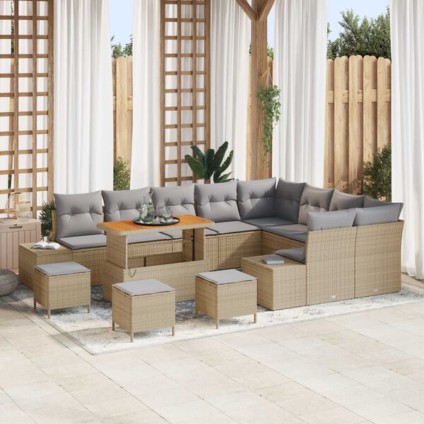 vidaXL Conjunto de Sof&aacute; de Jardim 13 pcs Bege e Cinza Claro