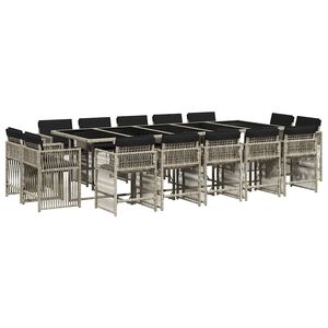 vidaXL 17 pcs conj. jantar jardim c/ almofad&otilde;es vime PE cinzento-claro