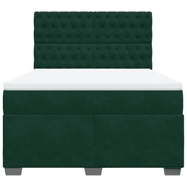 vidaXL Cama com molas/colch&atilde;o 140x190 cm veludo verde-escuro