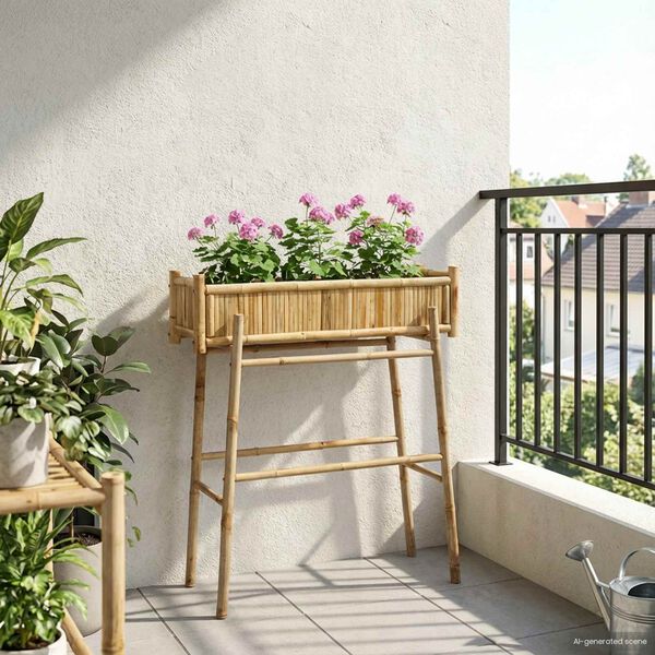 vidaXL Jardineira com Suporte Natural 100 x 38 x 114 cm Bambu