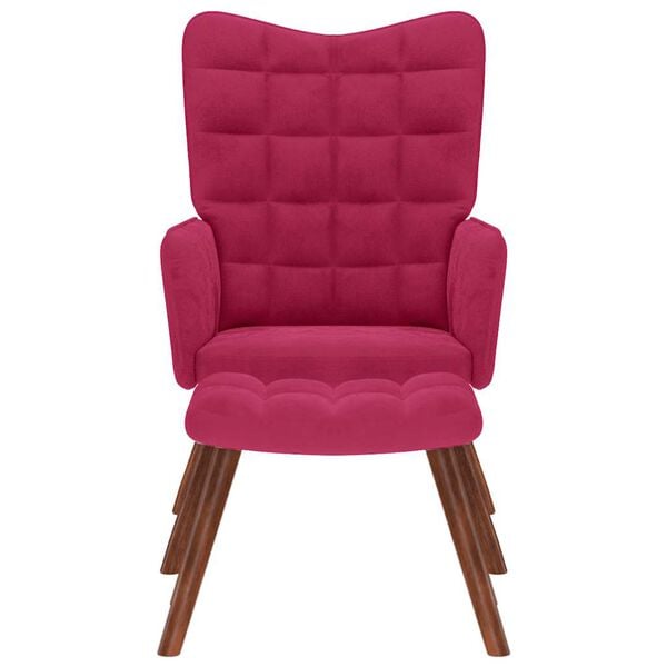 vidaXL Cadeira de descanso com banco veludo vermelho tinto