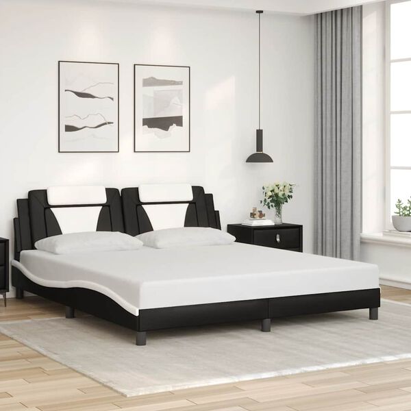 vidaXL Estrutura de cama Viana sem colch&atilde;o couro artificial preto e branco