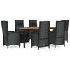 vidaXL 7 pcs conjunto de jantar p/ jardim c/ almofad&otilde;es vime PE preto