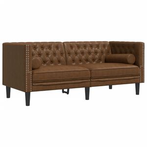 vidaXL Sof&aacute; chesterfield com rolos 2 lugares camur&ccedil;a artif. castanho