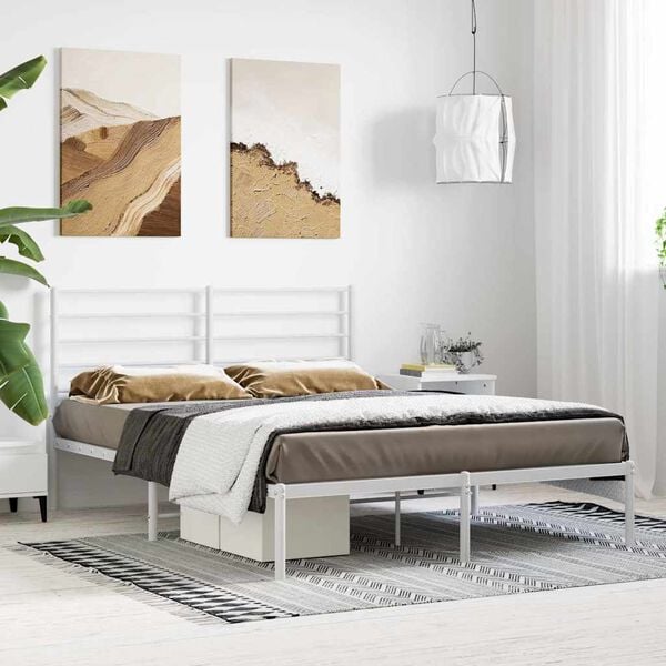 vidaXL Estrutura de cama com cabeceira 140x190 cm metal branco