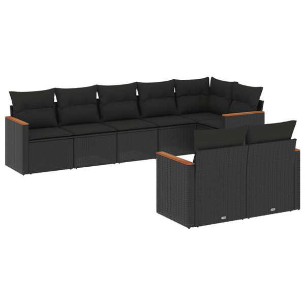 vidaXL 8 pcs conjunto sof&aacute;s de jardim com almofad&otilde;es vime PE preto