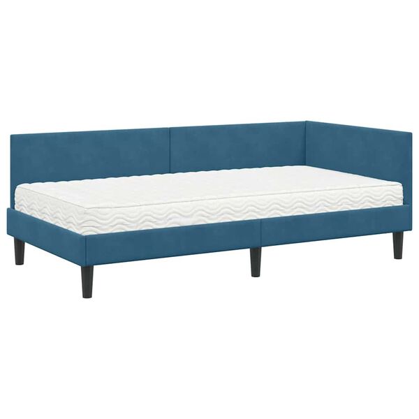 vidaXL Estrutura de Cama de Canto com Colch&atilde;o Outros 2 pcs Azul Veludo