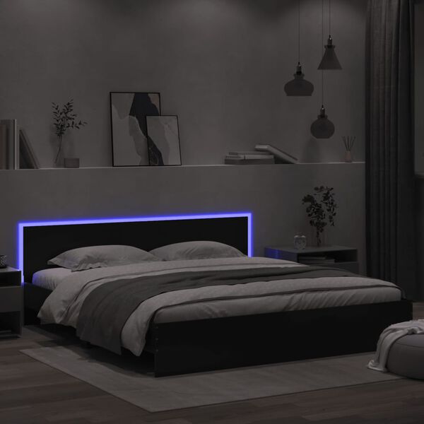 vidaXL Estrutura de cama com cabeceira e luzes LED 200x200 cm preto