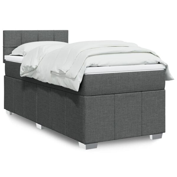 vidaXL Cama com molas/colchão 90x190 cm tecido cinza-escuro
