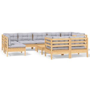 vidaXL 10pcs conjunto lounge de jardim + almofad&otilde;es cinza pinho maci&ccedil;o