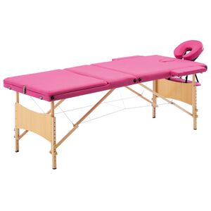vidaXL Mesa de massagens dobr&aacute;vel 3 zonas madeira rosa