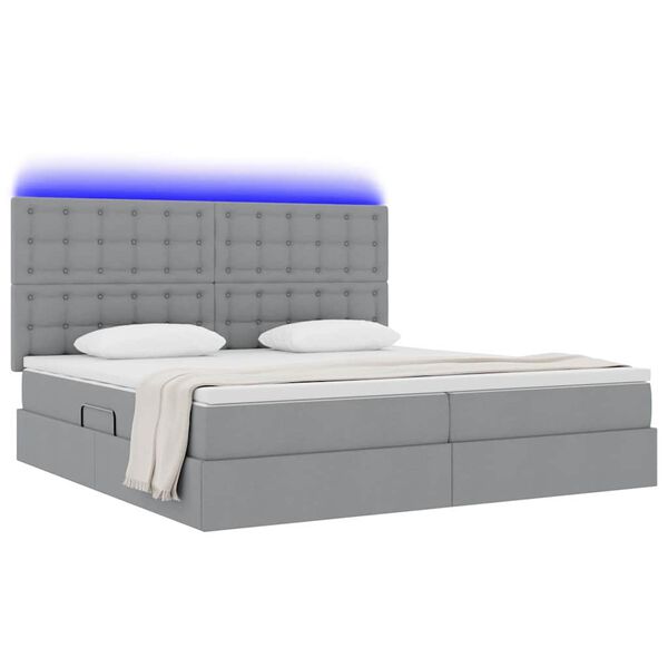 vidaXL Cama com arruma&ccedil;&atilde;o e LED Cinzento-claro 200 x 200 cm Poli&eacute;ster
