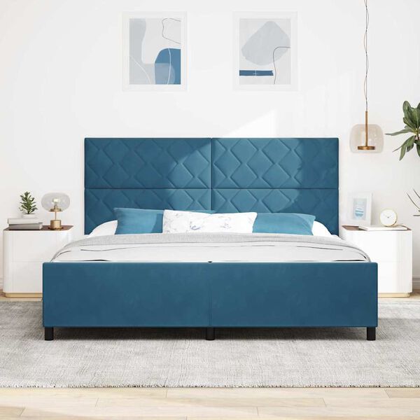 vidaXL Cama Box com cabeceira Azul Escuro 200 x 200 cm Veludo