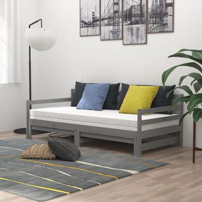 vidaXL Estrutura sofá-cama de puxar 2x(90x200)cm pinho maciço cinzento