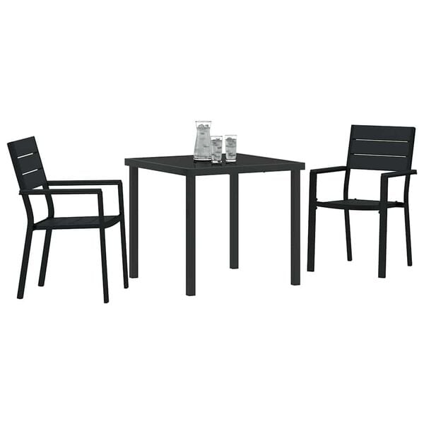 vidaXL Conjunto de Jantar para Jardim 3 pcs Preto A&ccedil;o revestido a p&oacute;