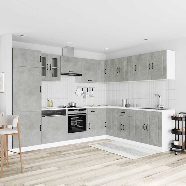 vidaXL 14 pe&ccedil;as arm&aacute;rio de cozinha conjunto Kalmar concreto cinza