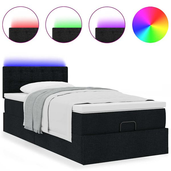 vidaXL Cama Otomana com colchão & LEDs 80x200cm tecido preto