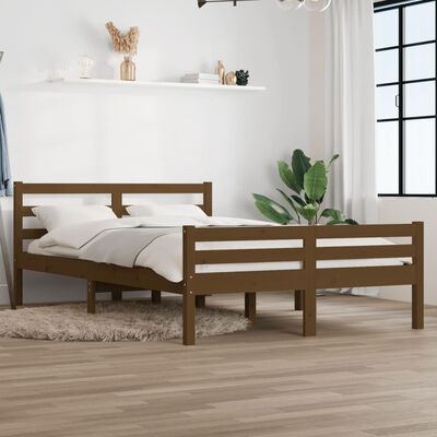 vidaXL Estrutura de cama 140x190 cm madeira maciça castanho-mel