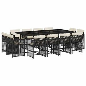vidaXL 13 pcs conjunto de jantar p/jardim com almofad&otilde;es vime PE preto