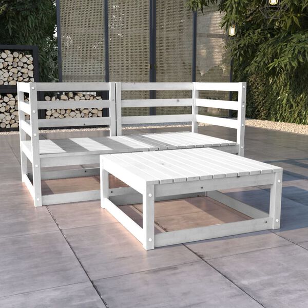 vidaXL 3 pcs conjunto lounge de jardim pinho maci&ccedil;o branco
