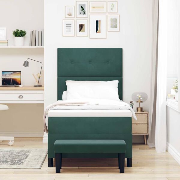vidaXL Cama Box com colch&atilde;o Verde-escuro 90 x 190 cm Veludo