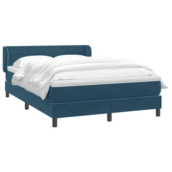 vidaXL Cama com molas/colch&atilde;o 140x220 cm veludo azul-escuro