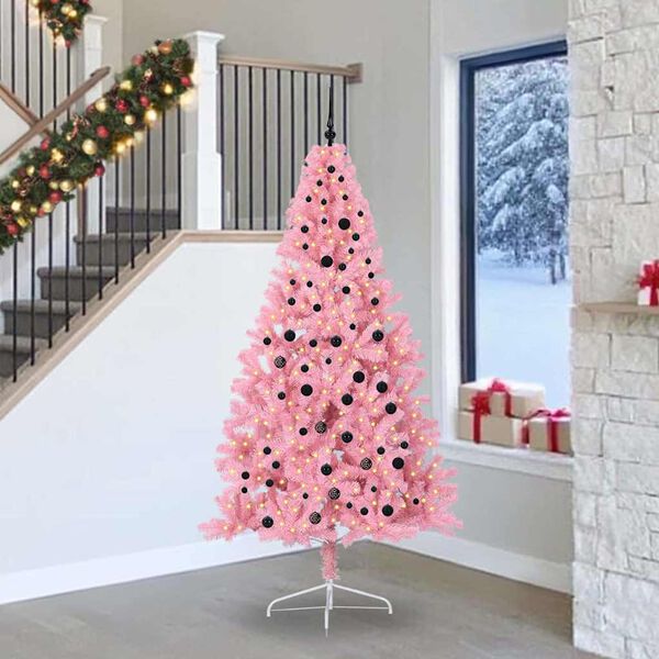 vidaXL &Aacute;rvore de Natal Artificial Pr&eacute;-iluminada Rosa 240 cm PVC